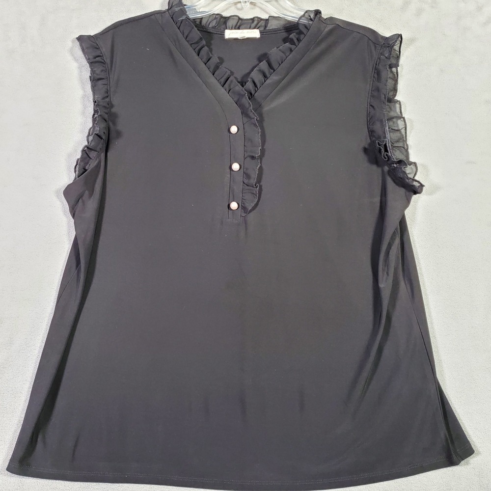 Joie De Vivre Blouse Women 1X Black Ruffle Sleeveless Romantic Whimsigoth Office